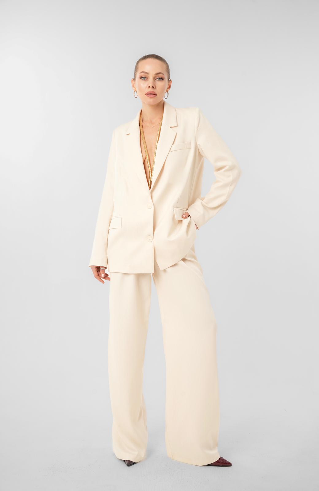 Bej Premium Vatkalı Blazer Ceket Pantolon Takım 