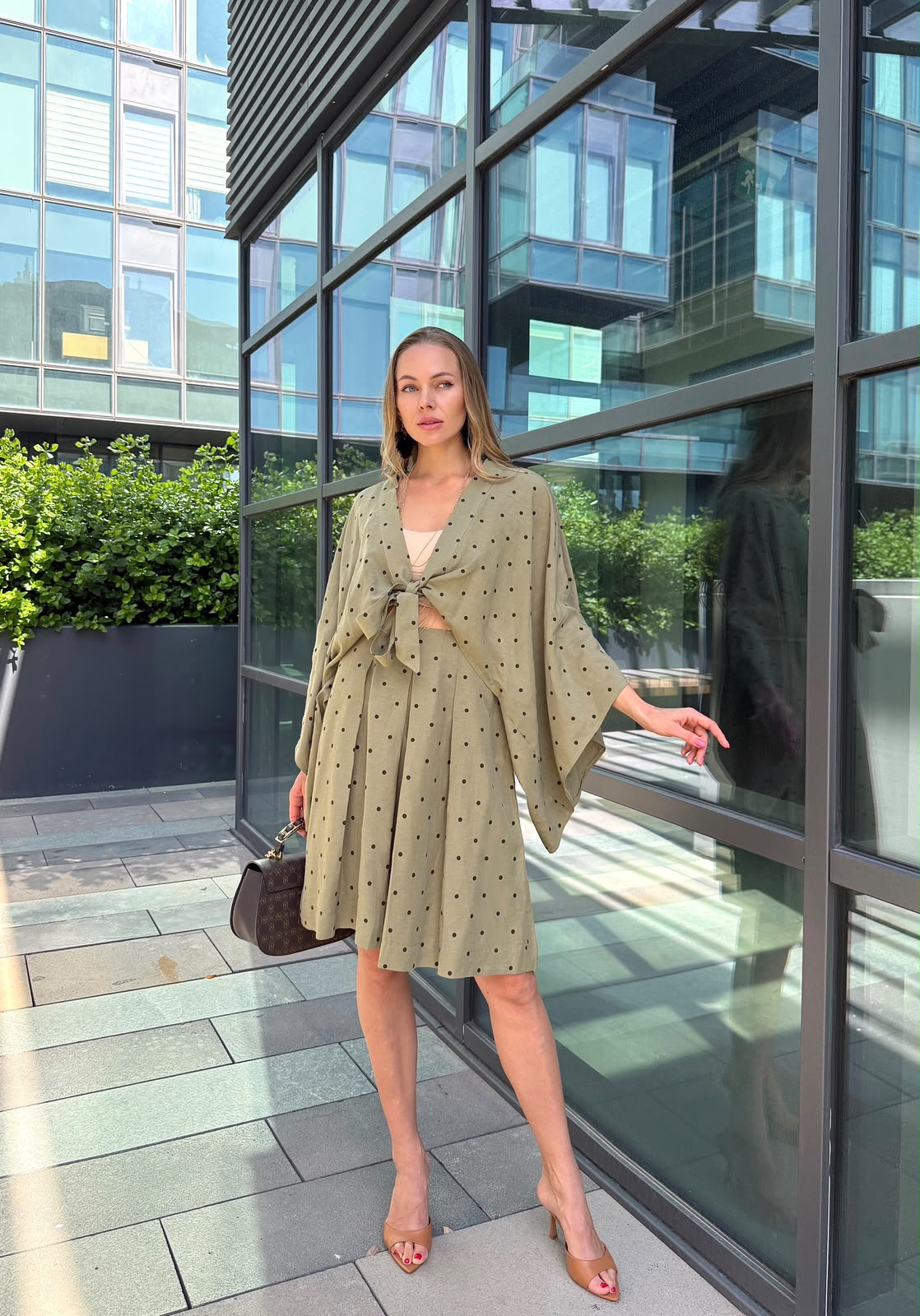 Puantiyeli Kimono Gömlek Bermuda Şort Takım
