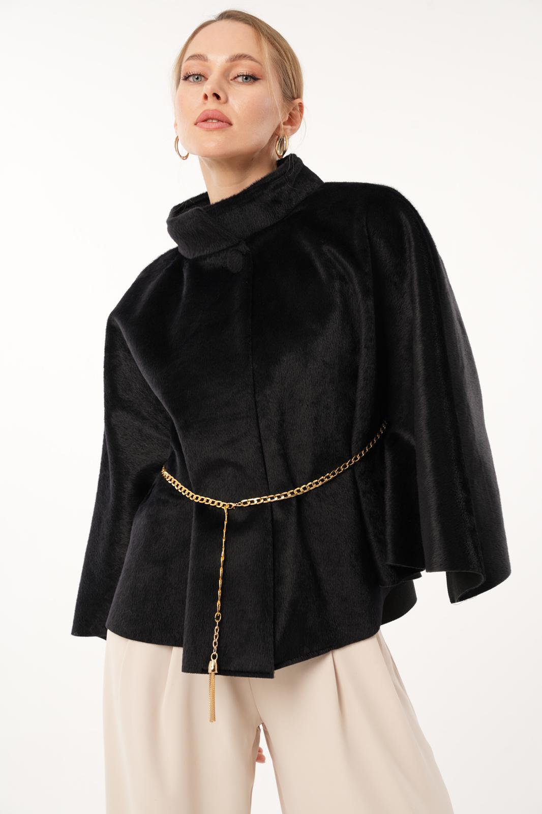 Siyah Pelerin Model Kemerli Panço